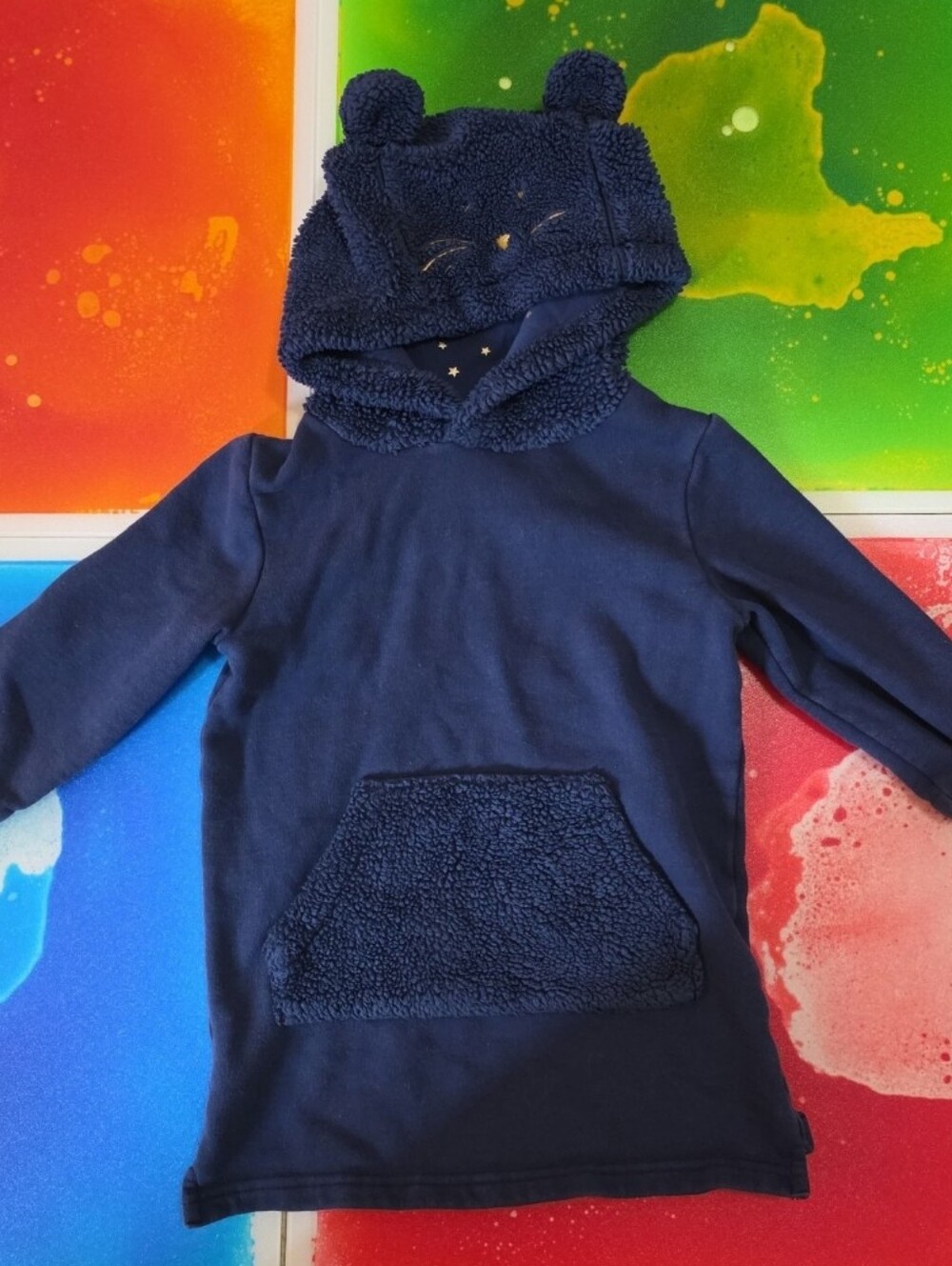 Mini Boden Navy Halloween Cat 3-4 3t 4t Tunic Hooded Sweatshirt Dress